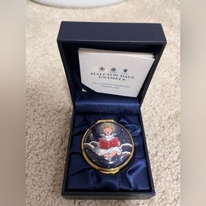 Halcyon Days Black Enamel Cherub Trinket Box with Gold Trim